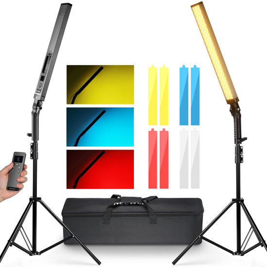 Picture of NEEWER Upgraded LED Video Light Stick & 2.4G Remote Kit, 2 Pack Handheld Dimmable 3200K~5600K CRI97+ Video Lighting with Stands/Filters/Bag for YouTube Video Recording Photography Gaming, BH20B Black