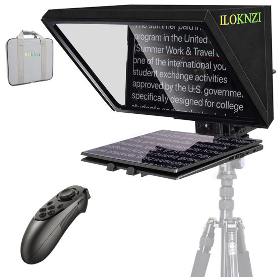 Picture of ILOKNZI 16.5 inch All Metal Lifting Teleprompter for Laptop with 70/30 Tempered Optical Glass & Remote Control, Suitable for TIK Tok Studio Make Videos and Live