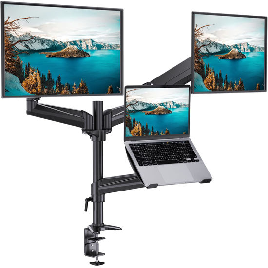 Picture of HUANUO Dual Monitor and Laptop Mount for Max 32” Monitor and 17” Laptop, Adjustable Spring Arm with Tilt, Swivel and Rotation, Dual Monitor and Notebook Stand with VESA Bracket 75/100 mm