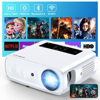 Picture of GROVIEW Projector, 15000lux 490ANSI Native 1080P WiFi Bluetooth Projector, 300'' Video Projector, Supports 4K & Zoom, 5G Sync, Compatible with HDMI USB/ AV/ Smartphone/ Pad/ Laptop/ DVD/ TV Stick/ PS5