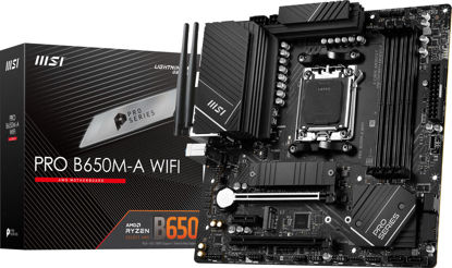 Picture of MSI PRO B650M-A WiFi ProSeries Motherboard (AMD Ryzen 9000/8000/7000 Series Processors, AM5, DDR5, PCIe 4.0, M.2, SATA 6Gb/s, USB 3.2 Gen 2, HDMI/DP, Wi-Fi 6E, Bluetooth 5.3, 2.5Gbps LAN, mATX)