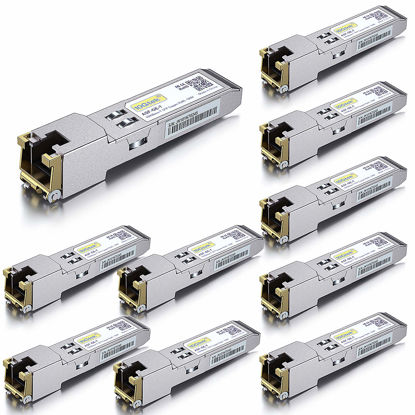 Picture of 10Gtek SFP to RJ45 1000BASE-T Copper Ethernet Module, Gigabit SFP-T Transceiver for Cisco SFP-GE-T, Meraki, Fortinet, Ubiquiti UniFi UF-RJ45-1G, D-Link, Supermicro, Netgear, TP-Link, Pack of 10