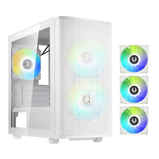 Picture of BitFenix Nova Mesh mATX (Micro ATX, Mini ITX) High Airflow PC Gaming Case ARGB Edition White, 3 x ARGB Fans Pre-Installed, 240mm AIO Support at Top, GPU Length Support Up to 345mm (Micro ATX, White)