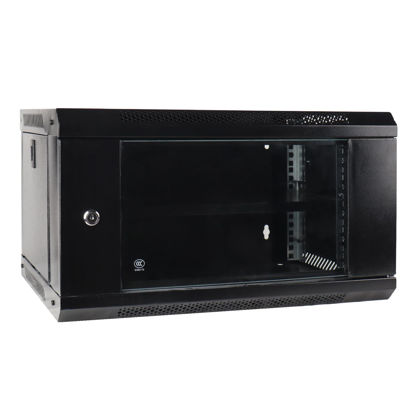 Picture of 6U Wall Mount Network Server Cabinet with Glass Door, Locks, Removable Side Panels, for IT Equipment, A/V Devices, Black