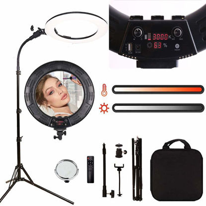 Picture of LGJFOTSUNCY 18 in 3000-6000k Bi-color RA>90 Dimmable Photography light Live Selfie Video Beauty light Makeup light YouTube Camera Ring light with Stand Remote and LCD screen (18 inch light with hose)