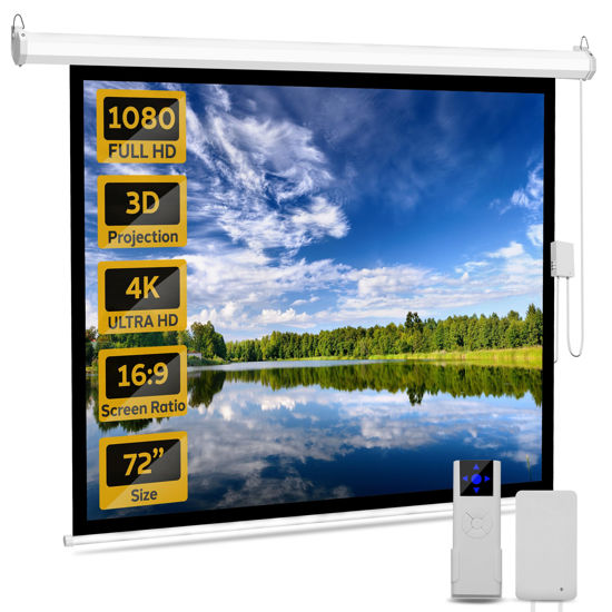 Picture of Pyle 72" Portable Motorized Matte White Projector Screen - Automatic Projection Display with Wall/Ceiling Mount, Remote and Case - for Home Movie Theater, Slide/Video Showing - PRJELMT76