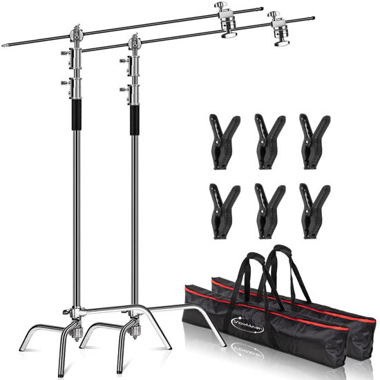 Picture of ShowMaven 2 Packs Heavy Duty C-Stand Light Stand with 4ft/120cm Holding Arm & Grip Heads for Studio Video Reflector, Monolight and Other Photographic Equipment