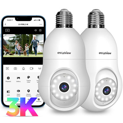 Picture of LaView 5MP QHD Bulb Security Camera 2.4GHz, 360° 3K Security Cameras Wireless Outdoor Indoor Full Color Day and Night, AI Motion Detection, Audible Alarm, Easy Installation, Compatible with Alexa