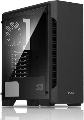 Picture of Zalman S3 TG - ATX Mid Tower Computer PC Case - Tempered Glass Side Panel - 3 x 120mm Case Fan Pre-Installed, Black