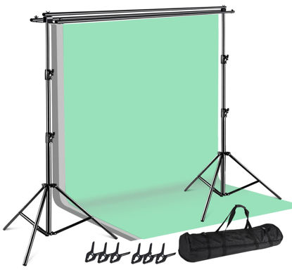 Picture of SLOW DOLPHIN Photo Video Studio Triple Crossbar 10 (W) x 8.5 (H) ft Adjustable Photography Backdrop Background Support Stands, with Mounting Bracket and 6 Pcs Spring Clamp, Carry Bag