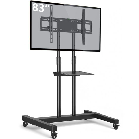 Picture of TAVR Furniture Mobile TV Stand Rolling TV Cart Floor Stand with Mount on Lockable Wheels Height Adjustable for 32-83 Inch TV Stand Flat Screen or Curved TVs Monitors Display Trolley Loading 110 lbs