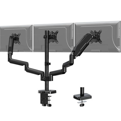 Picture of MOUNTPRO Triple Monitor Desk Mount - Articulating Gas Spring Monitor Arm, Removable VESA Mount Desk Stand with Clamp and Grommet Base - Fits 13 to 27 Inch LCD Computer Monitors, VESA 75x75, 100x100