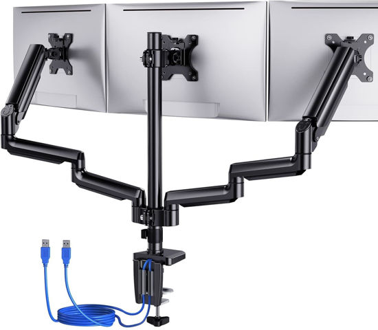 Picture of ErGear Triple Monitor Mount for 13-27 inch Screens, Gas Springcore Triple Monitor Arm with USB, Heavy Duty Triple Monitor Stand with Tilt, Swivel, Rotation, Holds Up to 17.6 lbs Each Arm