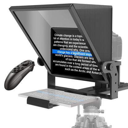 Picture of ILOKNZI 20-inch HD wide-angle teleprompter, manually adjustable in height and compatible with multiple devices, with remote control and free teleprompter app(20 inch)