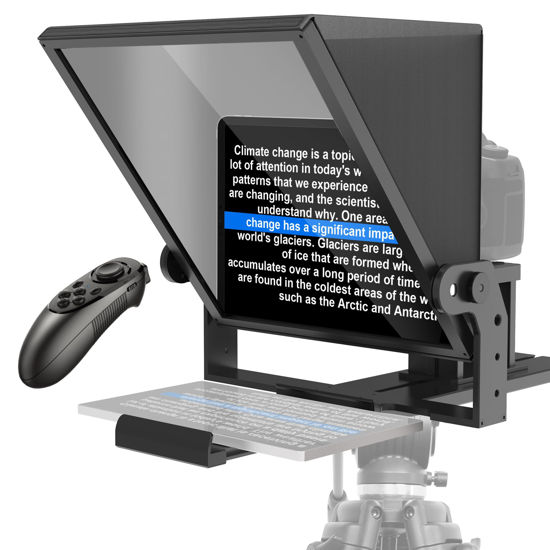 Picture of ILOKNZI 20-inch HD wide-angle teleprompter, manually adjustable in height and compatible with multiple devices, with remote control and free teleprompter app(20 inch)