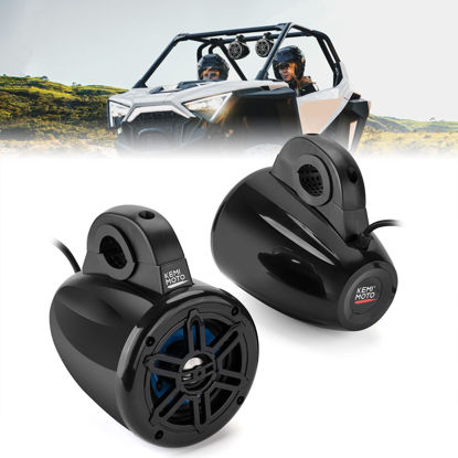 Picture of KEMIMOTO UTV Speaker 4 Inch UTV Sound Stereo System Fit for 1.2-2in Roll Bar Marine Grade Speaker with AMP Compatible with Can-Am, Polaris RZR, Ranger, Marine, Golf Cart