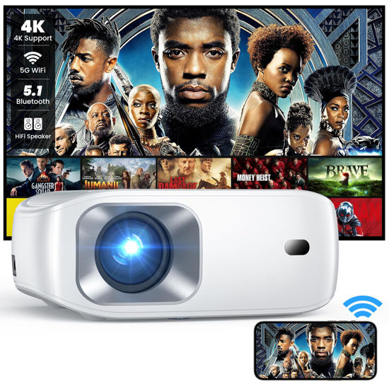 Picture of 4K Support Projector with Wifi and Bluetooth, HONPOW Portable Mini Projectors for Outdoor Movies Use, Compatible with TV Stick, Laptop, Smartphone, Xbox, PS5