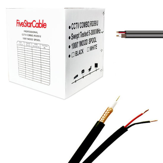 Picture of FiveStarCable RG59 1000 ft. Siamese Coaxial CCTV - Combo 20 AWG RG59 Video + 18/2 18AWG Power Cable Color Black