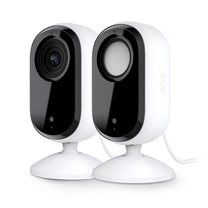 Picture of Arlo Essential Indoor Wired Security Camera, 2nd Generation - Home Security Camera with Night Vision, Wi-Fi Connection & 2-Way Audio - Great Baby Monitor or Pet Camera - White, 2 Pack, VMC3260