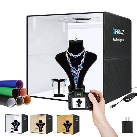 Picture of PULUZ Light Box Photography, 20x20 inch Large Photo Light Box with 160 LED Beads, CRI >95, Professional Portable Photo Booth Shooting Tent Kit with 12 Color Backdrops for Product Photography