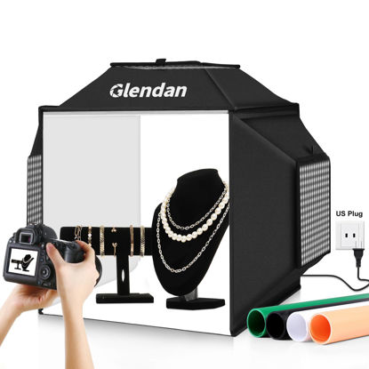 Picture of Glendan Upgrade Light Box & Soft Box, 16"x16" Professional Portable Photo Box with 480 LED Lights Photo Studio Light Box Photography with 4 Color PVC Backdrops for Jewelry and Product Photography