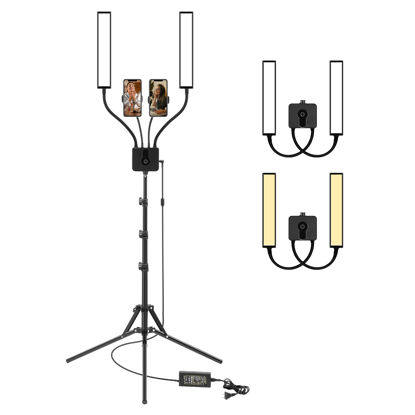 Picture of LED Video Light, ULANZI 45W Double Arms Beauty Light with Adjustable Tripod Stand, Dimmable 3200-5600K LED Video Light Photography Kit with 2 Phone Holders, for Makeup,Manicure,Tattoo,Live Streaming