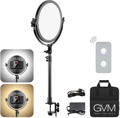 Picture of GVM Desk Mount LED Video Light, 10'' Round Key Light with Built-in Diffuser and LCD Display, Bi-Color Professional Light for Game/Studio/Streaming/YouTube Video Shooting, APP Control CRI 97+