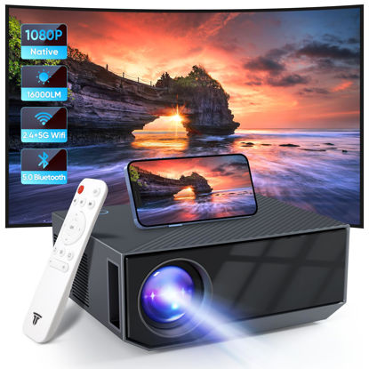 Picture of Projector with WiFi and Bluetooth, 16000Lumens Portable Mini Projector,Native Full HD 1080P Outdoor Movie Projector,Smart Projector Compatible with Android/iOS/Windows/TV Stick/HDMI/USB