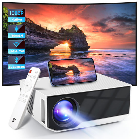 Picture of Projector with WiFi and Bluetooth, 16000Lumens Portable Mini Projector,Native Full HD 1080P Outdoor Movie Projector,Smart Projector Compatible with Android/iOS/Windows/TV Stick/HDMI/USB