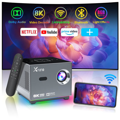 Picture of [8K/4K Video Decode Support & Electric Focus] XNANO Mini Projector with 5G WiFi and Bluetooth, Portable Smart Movie Projector for iOS/Android/TV Stick with LED Lighting, Built-in More App Grey