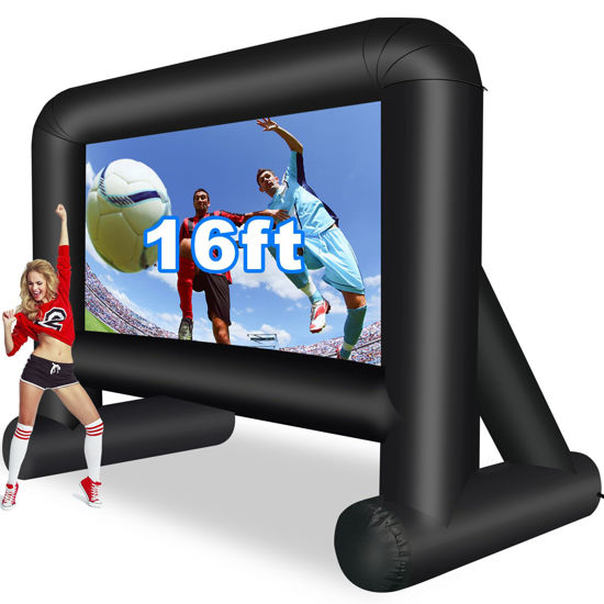 Picture of GZKYYLEGS 16 Feet Inflatable Movie Screen Outdoor, Projection Screen with Air Blower, Tie-Downs and Storage Bag - Easy Set up, Blow Up Screen for Backyard Movie Night, Theme Party