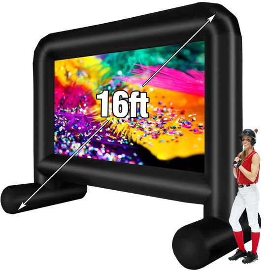 Picture of AZXRHWYGS 16 Feet Inflatable Movie Screen Outdoor, Inflatable Projector Screen with Blower Carry Bag - Supports Front and Rear Projection Blow Up Screen for Backyard Movie Night Pool Party