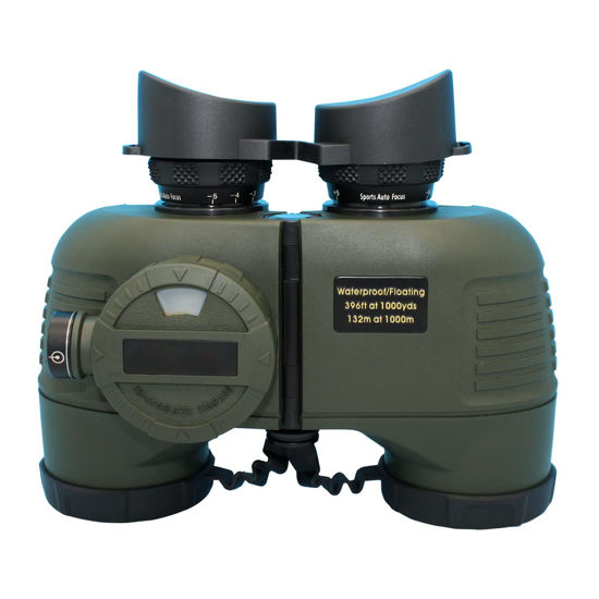 Picture of Hooway 7x50 HD Waterproof Military Marine Binoculars w/Internal Rangefinder & Compass for,Bird Watching,Boating and More(Army Green)