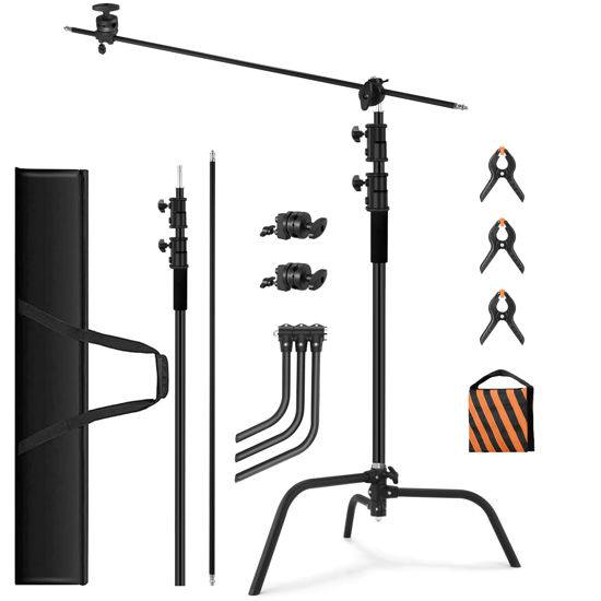 Picture of 10.8ft/330cm Heavy Duty C Stand Stainless Steel Light Stand with Holding Arm 4.2ft/128cm Carry Bag 44LB/20KG Adjustable Stable for Photography Studio Video Monolight Softbox Shooting