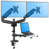 Picture of MOUNTUP Dual Monitor and Laptop Mount, Gas Spring Monitor Stand for 2 Max 27" Computer Screens, Laptop Tray Fits 10-17inch Notebook, Holds 4.4-17.6lbs Per Arm, 3-in-1 Adjustable Monitor Desk Mount