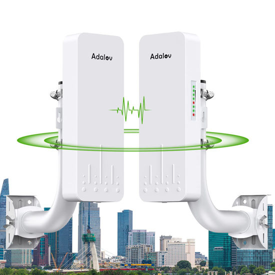 Picture of Wireless Bridge with 2 Bracket Mounts, 3KM 5.8G Point to Point Outdoor CPE, Adalov CPE660 Long Range WiFi Bridges for PtP/PtMP with 14DBi High Gain Antenna, PoE Adapter, 2 RJ45 Ethernet Port, 2 Pack