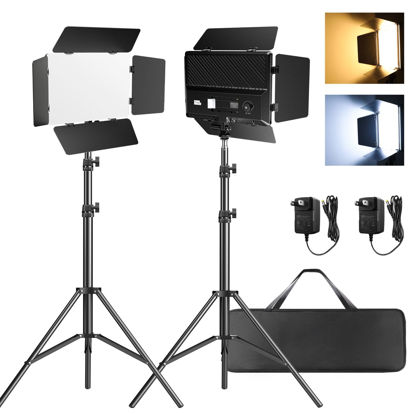 Picture of Pixel LED Video Light Kit with Barn Door, 2-Pack Bi-Color Photography Lighting, 2500-6500K Dimmable Studio Light, CRI 96+ Panel Light for Videography/Game Streaming/Film/Video Recording