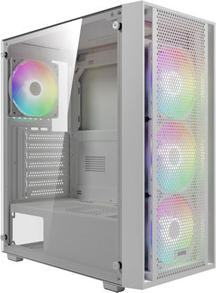 Picture of GAMDIAS White ATX Mid Tower Gaming Computer PC Case Side Tempered Glass, Preinstalled 4X 120mm Fixed RGB Fans, Support Up to 6X 120mm Fans, 360mm AIO/Radiator, 340mm GPU/VGA, 160mm CPU Air Cooler