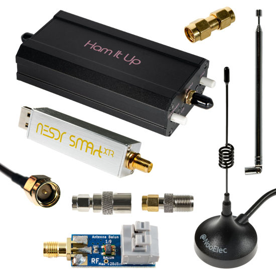 Picture of Nooelec NESDR Smart XTR v2 HF Bundle: 300Hz-2.3GHz Software Defined Radio Set for LF/HF/UHF/VHF. Includes NESDR Smart XTR v2 RTL-SDR, Ham It Up Plus v2 Upconverter, 3 Antennas, Balun, Adapters