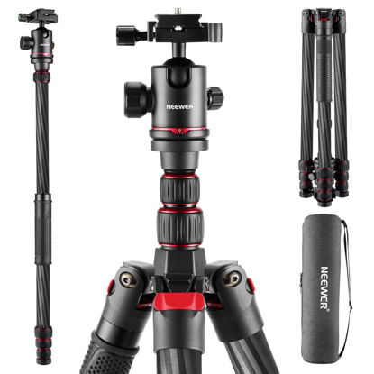 Picture of NEEWER Upgraded 80.7" Carbon Fiber Camera Tripod Monopod with Telescopic 2 Section Center Axes, 360° Panorama Ballhead, 1/4" Arca Type QR Plate, Travel Tripod with ø28mm Column, Max Load 26.5lb, N55CR