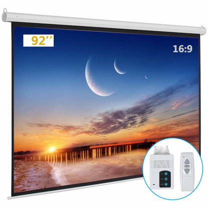 Picture of Kshioe Motorized Projector Screen with Remote Control, No Wrinkles, Without Dents, HD Screen, for Home Theater Office Classroom TV Usage (92inch 16:9)