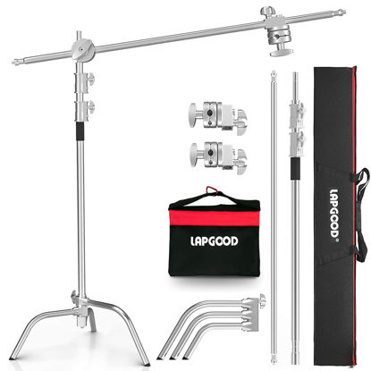 Picture of Lapgood Stainless Steel Heavy Duty C-Stand with Boom Arm,10.8ft/330cm Adjustable Photography Stand with 4.2ft/128cm Holding Arm,2 Grip Head,Sandbag,Storage Bag for Studio Monolight, Softbox, Reflector