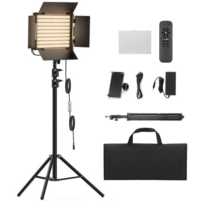 Picture of RGB Photography Video Lighting Kit, 50W Bi-Color Energy-Saving LED Video Studio Lights with 2300k~8500k Dimmable CRI 97+ for Filming Camera Photo Recording Stage Shooting Streaming YouTube TikTok