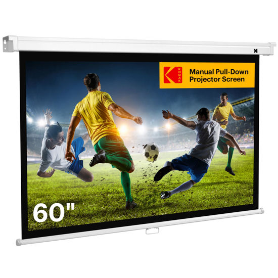 Picture of KODAK Manual Pull-Down White Projector Screen 60" Inch | Large 16:9 Office, Home Movie Theater Screen with Wall & Ceiling Mount Options, Easy-Clean Matte Fabric & Retractable Hanging Design | Indoor.