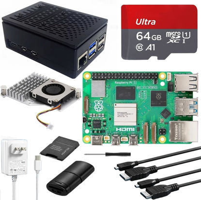 Picture of Vemico for Raspberry Pi 5 8GB Starter Kit, with Pi 5 Board, 64GB SD Card, Pi 5 Case with Active Cooler, Card Readers, 2X HDMI Cables and USB C Power Supply for Raspberry Pi5 8GB