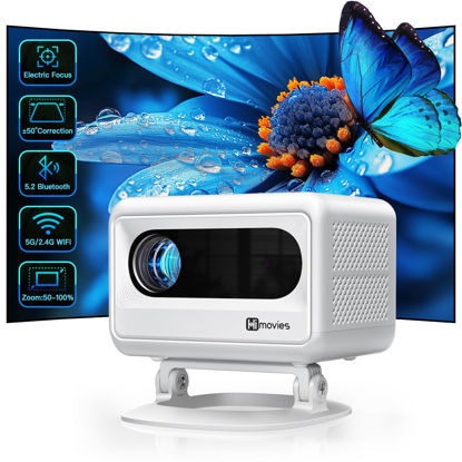 Picture of [Electric Focus] Himovies Projector, Mini Projector with WiFi and Bluetooth, ±50° Vertical Keystone Portable Projector with Tripod, FHD 1080P Movie Projector for Smartphone/TV Stick/HDMI/USB