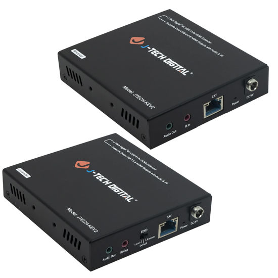 Picture of J-Tech Digital 4K USB KVM HDMI Extender Over Cat6/6a/7 Ethernet up to 328 FT (1080P), Supports HDMI 1.4 HDCP 1.4, 2 x USB 2.0, Near Zero Latency