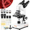 Picture of VEVOR Binocular Compound Microscope, 40X-2500X Magnification, Binocular Compound Lab Microscope with LED Illumination, Two-Layer Mechanical Stage, Includes Phone Holder & Microscope Slides