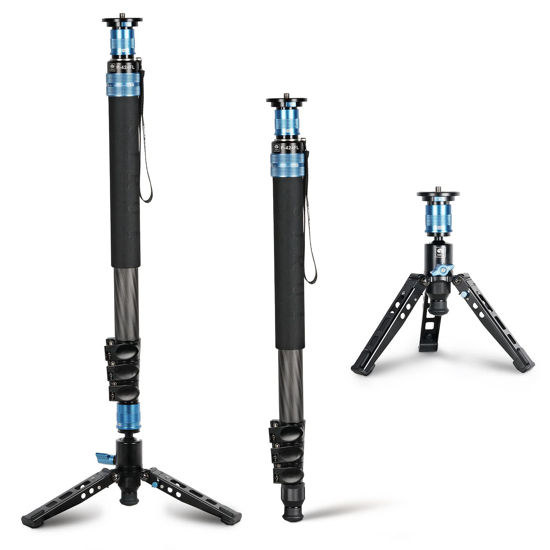 Picture of SIRUI P-424FL Monopod for Cameras, 75" Carbon Fiber Monopod with Feet, Portable Lightweight Monopod, Max Load 26lbs/12kg, 4 Sections, 360° Panorama, Modular 3 in 1, Quick Release Plate