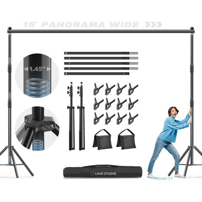 Picture of LimoStudio [Super Heavy Duty] 15 x 10 ft. (W x H) Upgraded Backdrop Stands, Panorama Wide Extra Large, Thicker Pole & Bar, Super Strong No Shaking, Shock-Proof Spring Tripods, Outdoor Events, AGG3316